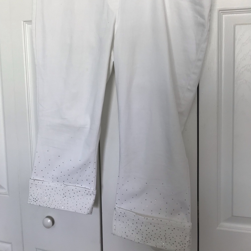 Stunning white stretch denim capris w/rhinestones. Just reduced!